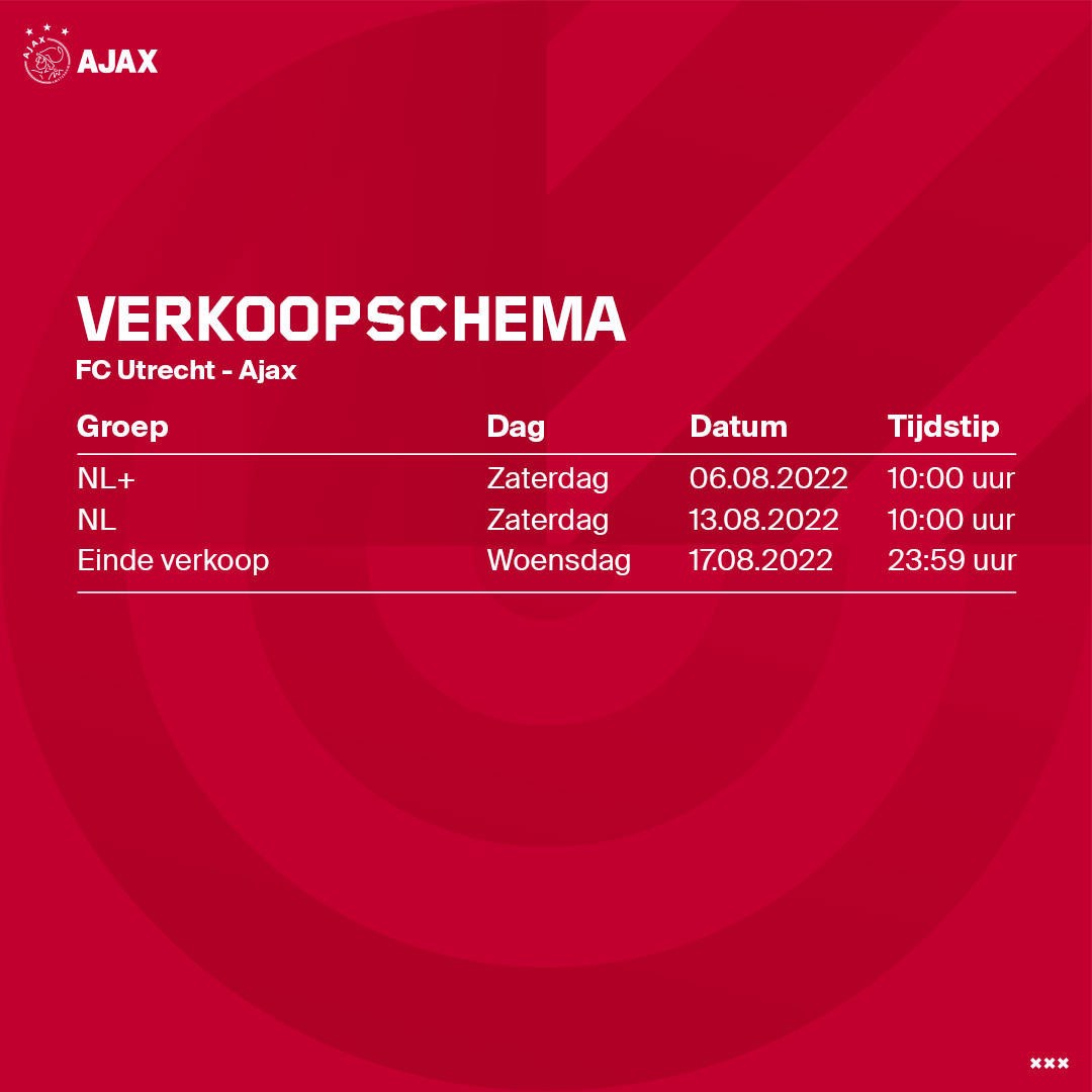 Ajax Verkoopschema Utrecht Ps